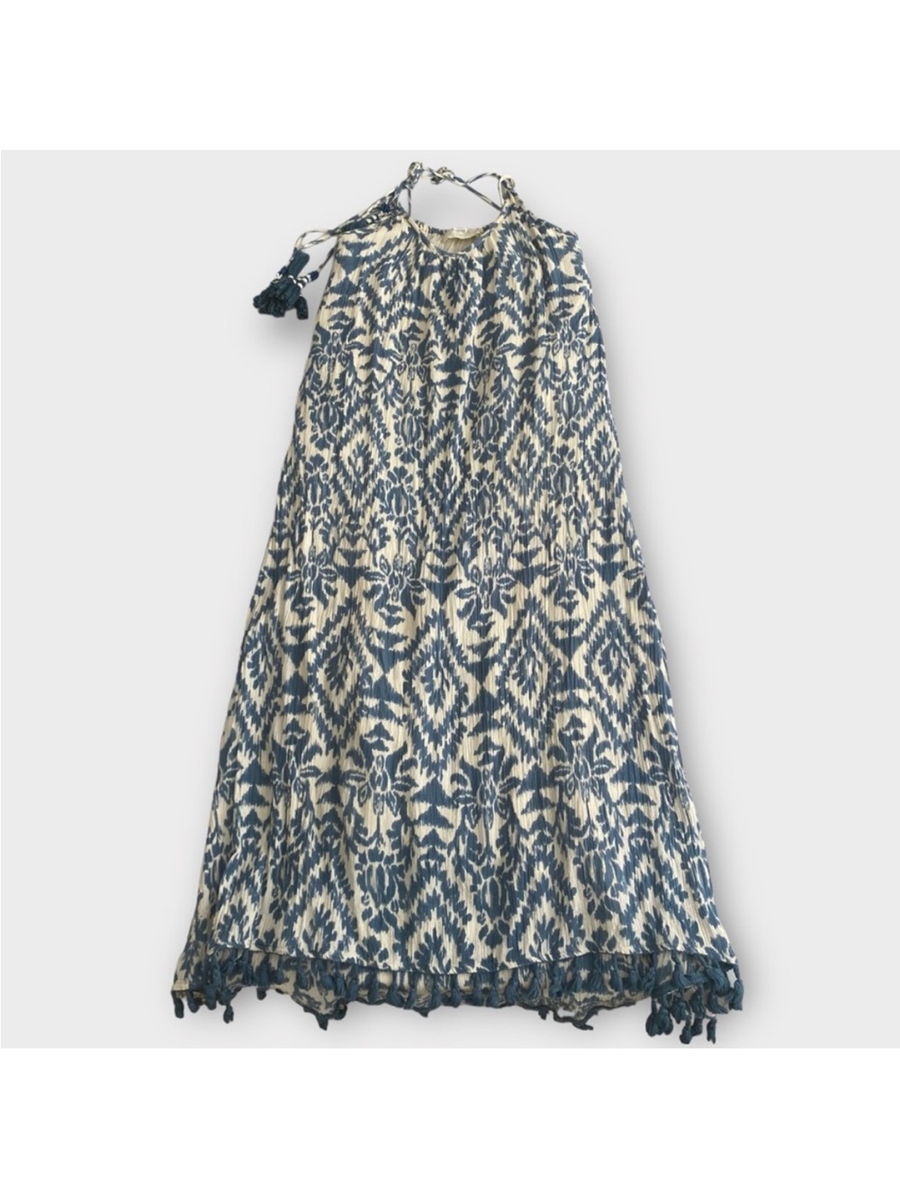 Love Sam Anthropologie Women’s Dress XS Midi Maxi Ikat Beaded Tassels Bohemian